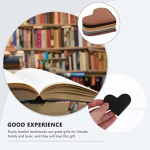 Tofficu Leather Heart Bookmark 6Pcs Handmade Heart Page Corner Decorative Reading Book Marker for Bookworm Book Lover Gifts