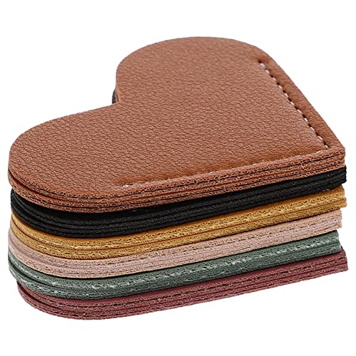 Tofficu Leather Heart Bookmark 6Pcs Handmade Heart Page Corner Decorative Reading Book Marker for Bookworm Book Lover Gifts