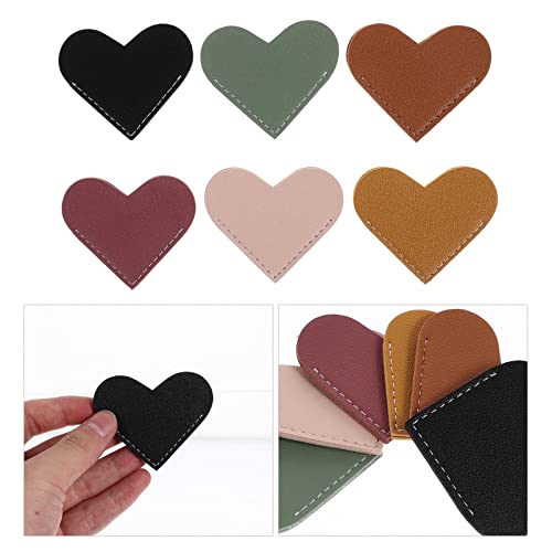 Tofficu Leather Heart Bookmark 6Pcs Handmade Heart Page Corner Decorative Reading Book Marker for Bookworm Book Lover Gifts