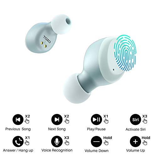 TOZO T6 True Wireless Earbuds Bluetooth 5.3 Headphones Touch Control with Wireless Charging Case IPX8 Waterproof Stereo Earphones in-Ear Built-in Mic Headset Premium Deep Bass Blue (2022 Upgraded)