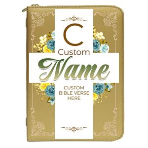 10×7 inch personalized bible cover – create your own design, custom bible cover and carrying case with handle – leatherette book covers and bible case for women – gold (design 3)