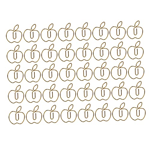 40Pcs Golden Apples Shape Paper Clips,Gold Journal Paper Clips Metal Bookmark Clips Office Supplies with Storage Box for Document Organizing