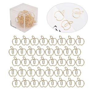 40Pcs Golden Apples Shape Paper Clips,Gold Journal Paper Clips Metal Bookmark Clips Office Supplies with Storage Box for Document Organizing