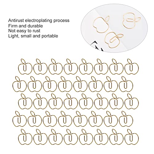 40Pcs Golden Apples Shape Paper Clips,Gold Journal Paper Clips Metal Bookmark Clips Office Supplies with Storage Box for Document Organizing