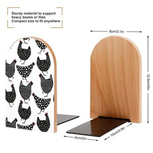 Book Ends Abstract Black Chickens Bookends for Shelves to Hold Books Heavy Duty Non-Slip Book Stoppers Wood Decorative Home Office