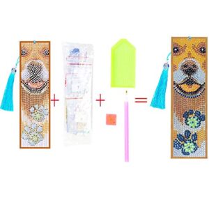 Diamond Painting Bookmark Set Tassel Bookmark Art Craft 5D Shaped Crystal Rhinestone Bookmark Children Adult Beginner Student Gift Diamond Painting Adult Number Kit (Dog)