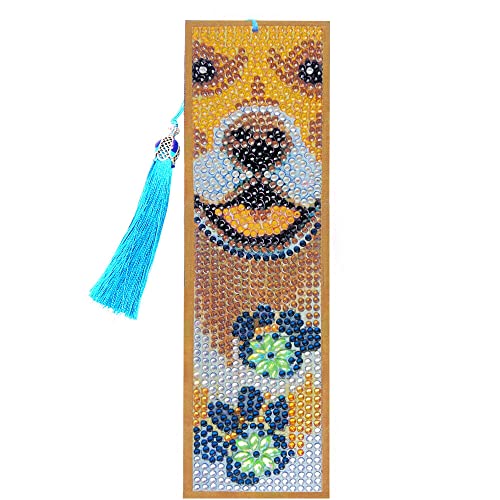 Diamond Painting Bookmark Set Tassel Bookmark Art Craft 5D Shaped Crystal Rhinestone Bookmark Children Adult Beginner Student Gift Diamond Painting Adult Number Kit (Dog)