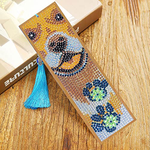 Diamond Painting Bookmark Set Tassel Bookmark Art Craft 5D Shaped Crystal Rhinestone Bookmark Children Adult Beginner Student Gift Diamond Painting Adult Number Kit (Dog)