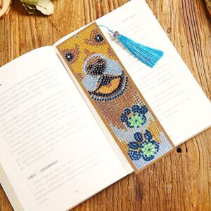 Diamond Painting Bookmark Set Tassel Bookmark Art Craft 5D Shaped Crystal Rhinestone Bookmark Children Adult Beginner Student Gift Diamond Painting Adult Number Kit (Dog)