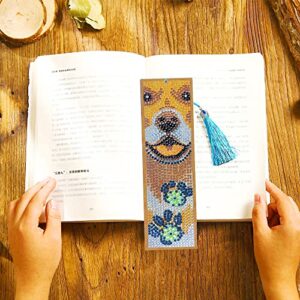 Diamond Painting Bookmark Set Tassel Bookmark Art Craft 5D Shaped Crystal Rhinestone Bookmark Children Adult Beginner Student Gift Diamond Painting Adult Number Kit (Dog)