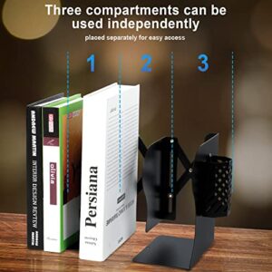 Adjustable Bookends, Metal Book Organizer for Desk, Large Book End Holders for Kids, Shelves, Office, Heavy Books, Classroom, Desktop, Papers, Extends up to 20 Inches (Piano Black)