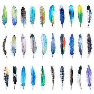 MWOOT 30Pcs Feather Shape Paper Bookmarks,Feather Colorful Paper Clips Bookmark Set ,Creative Book Markers Gifts for Kids Women Men Girls(30 Styles)