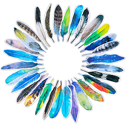 MWOOT 30Pcs Feather Shape Paper Bookmarks,Feather Colorful Paper Clips Bookmark Set ,Creative Book Markers Gifts for Kids Women Men Girls(30 Styles)