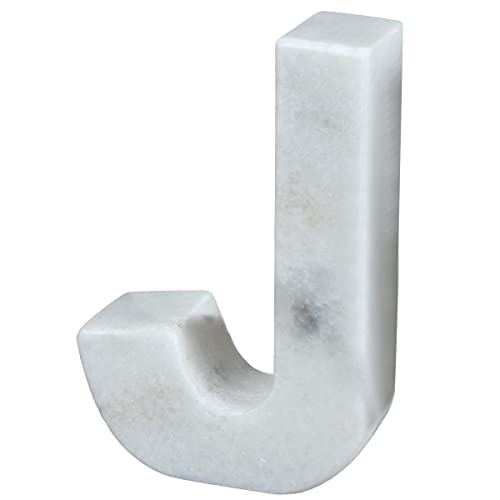 Creative Home Natural Marble Stone Letter J Bookend Paper Weight Office Shelf Organizer Table Top Decorative Piece, 4" W x 5.9" H, 1.5" Thickness, Off- White