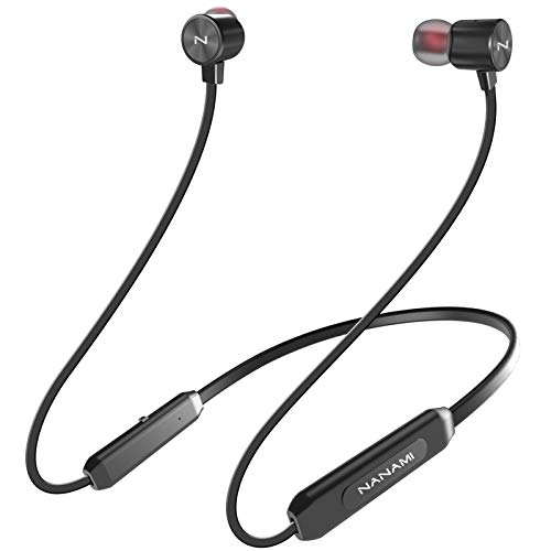 NANAMI Bluetooth Earbuds, 5.0 Bluetooth Wireless Headphones, IPX7 Waterproof, in-Ear Earphones with Mic, HiFi Stereo Deep Bass Headsets, Magnetic Neckband, 15 Hours Playtime for Gym (Black with Red)