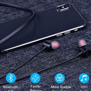 NANAMI Bluetooth Earbuds, 5.0 Bluetooth Wireless Headphones, IPX7 Waterproof, in-Ear Earphones with Mic, HiFi Stereo Deep Bass Headsets, Magnetic Neckband, 15 Hours Playtime for Gym (Black with Red)