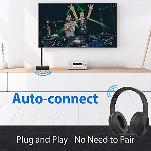 Besign BTH01 Wireless Headphones for TV Watching with Bluetooth Transmitter Charging Dock, Bluetooth TV Headsets, 100ft Range No Audio Delay, Digital Optical RCA AUX, Full Black