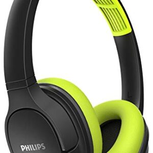 Philips ActionFit SH402 Wireless Bluetooth Headphones, IPX4 Splash-Resistance, Up to 20 hours of Play time, Echo Cancellation, Quick Charge, Smart Pairing and Cooling Earcups - Black/Green (TASH402LF)