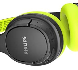 Philips ActionFit SH402 Wireless Bluetooth Headphones, IPX4 Splash-Resistance, Up to 20 hours of Play time, Echo Cancellation, Quick Charge, Smart Pairing and Cooling Earcups - Black/Green (TASH402LF)