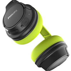 Philips ActionFit SH402 Wireless Bluetooth Headphones, IPX4 Splash-Resistance, Up to 20 hours of Play time, Echo Cancellation, Quick Charge, Smart Pairing and Cooling Earcups - Black/Green (TASH402LF)