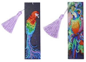 parrot diamond painting bookmark – pigpigboss 2 sets bookmark diamond painting kit bookmark diamond painting with tassel parrot diamond dots arts crafts kit bookmark for adult kids (21 x 6 cm)