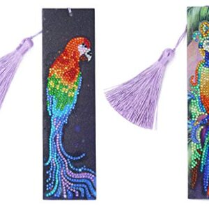 Parrot Diamond Painting Bookmark - pigpigboss 2 Sets Bookmark Diamond Painting Kit Bookmark Diamond Painting with Tassel Parrot Diamond Dots Arts Crafts Kit Bookmark for Adult Kids (21 x 6 cm)