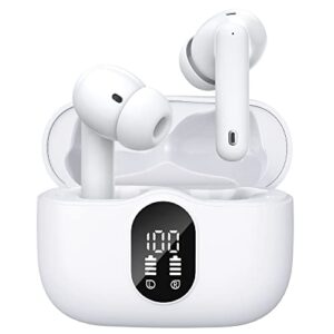wireless earbuds bluetooth headphones led power display earphones active noise cancelling ear buds with charging case bluetooth 5.3 hi-fi stereo in-ear earbuds for iphone/android/windows (white)