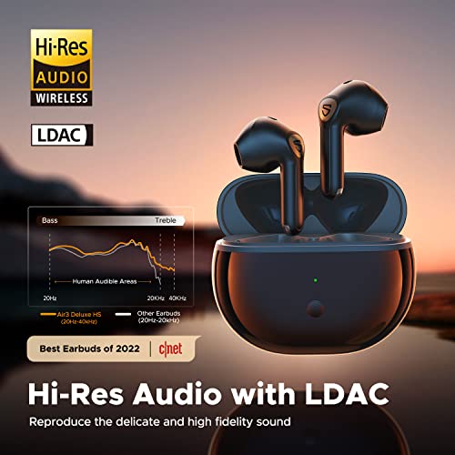 SoundPEATS Wireless Earbuds Air3 Deluxe HS with Hi-Res Audio Certification and LDAC Codec, Bluetooth 5.2 Earphones with 4 Mics and ENC for Calls, 14.2mm Driver, 60ms Low Latency Game Mode, App Control