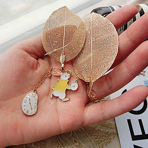 Metal Bookmarks, Buery Handmade Bookmark Cute Leaf Vein Bookmarks with Rabbit Pendant, Golden Bookmark Gift for Kids Adults Bookworms (Rabbit)