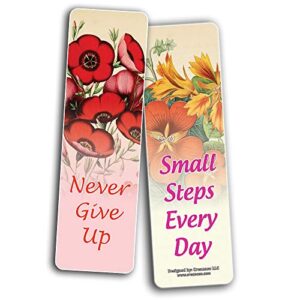Creanoso Pretty Flower Inspirational Sayings Bookmarks (60-Pack) – Inspiring Inspirational Sayings Bookmarker Cards – Premium Stocking Stuffer Gift for Men, Women, Teens, Bookworms