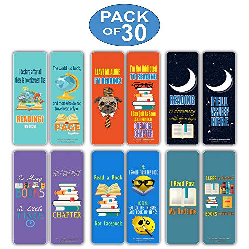 Reading Bookmarks for Books (30-Pack) - Modern Book Lover Bookmarker Cards Party Favors - Premium Quality Gifts Stocking Stuffers for Men Women Adults Teens Kids Boys Girls