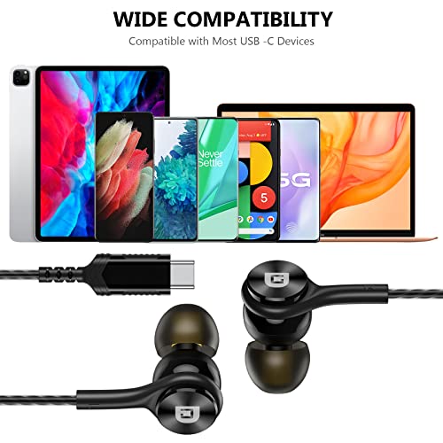 USB C Headphones for Galaxy S23 5G S22 Ultra S21 FE, Magnetic USB C Earbuds Wired with Microphone HiFi Stereo Noise Canceling Volume Control Earphones for Samsung Z Fold4 Google Pixel 7 6 iPad Pro Air