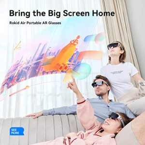 Rokid Air AR Glasses, Augmented Reality Glasses Wearable Headsets Smart Glasses for Video Display, Myopia Friendly Portable Massive 1080P Screen, Game, Watch on Android/iOS/PC/Tablets/Game Consoles