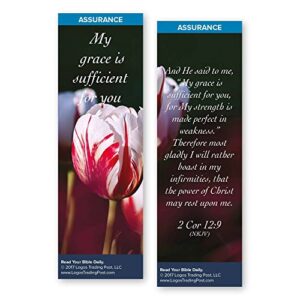 christian bookmark with bible verse, pack of 25, assurance themed, my grace is sufficient for you, 2 corinthians 12:9