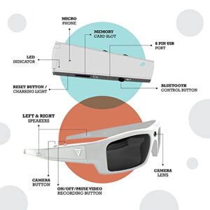 GoVision SOL 1080p HD Camera Glasses Video Recording Sport Sunglasses with Bluetooth Speakers and 15mp Camera - White