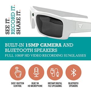 GoVision SOL 1080p HD Camera Glasses Video Recording Sport Sunglasses with Bluetooth Speakers and 15mp Camera - White