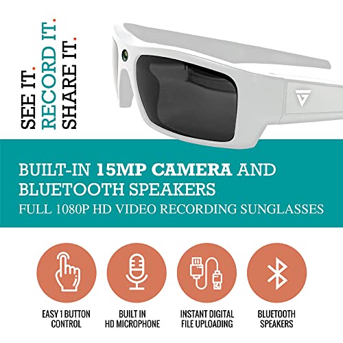 GoVision SOL 1080p HD Camera Glasses Video Recording Sport Sunglasses with Bluetooth Speakers and 15mp Camera - White