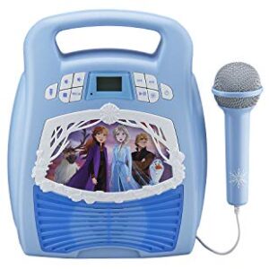 Frozen 2 Bluetooth Portable MP3 Karaoke Machine Player with Light Show Store Hours of Music with Built in Memory Sing Along Using The Real Working Microphone USB Port to Expand Your Content