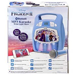 Frozen 2 Bluetooth Portable MP3 Karaoke Machine Player with Light Show Store Hours of Music with Built in Memory Sing Along Using The Real Working Microphone USB Port to Expand Your Content