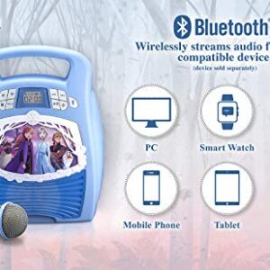 Frozen 2 Bluetooth Portable MP3 Karaoke Machine Player with Light Show Store Hours of Music with Built in Memory Sing Along Using The Real Working Microphone USB Port to Expand Your Content