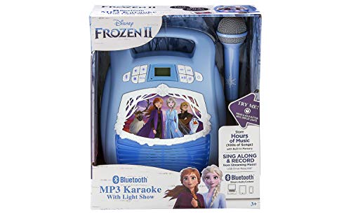 Frozen 2 Bluetooth Portable MP3 Karaoke Machine Player with Light Show Store Hours of Music with Built in Memory Sing Along Using The Real Working Microphone USB Port to Expand Your Content