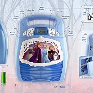 Frozen 2 Bluetooth Portable MP3 Karaoke Machine Player with Light Show Store Hours of Music with Built in Memory Sing Along Using The Real Working Microphone USB Port to Expand Your Content