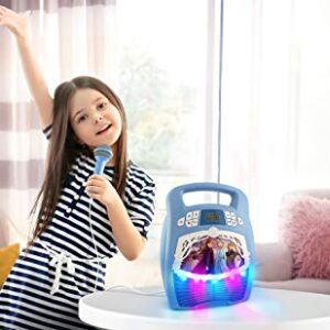 Frozen 2 Bluetooth Portable MP3 Karaoke Machine Player with Light Show Store Hours of Music with Built in Memory Sing Along Using The Real Working Microphone USB Port to Expand Your Content