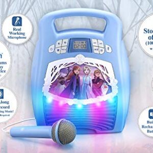 Frozen 2 Bluetooth Portable MP3 Karaoke Machine Player with Light Show Store Hours of Music with Built in Memory Sing Along Using The Real Working Microphone USB Port to Expand Your Content