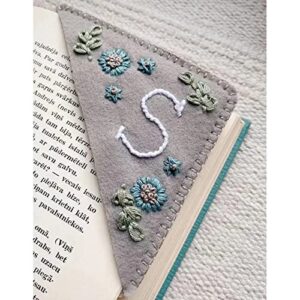 hzxvic personalized hand embroidered corner bookmark, chinese embroidery flower letter embroidery bookmarks, felt triangle page corner handmade