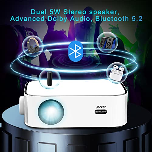 Jorkar 5G WiFi Bluetooth Home Projector, Native 1080P Movie Projector, 500ANSI 10000L Bright, Dual 5W (10W) Stereo Speakers, Dolby Supported, for Movies Gaming Meeting, for TV Stick iOS Android PS5