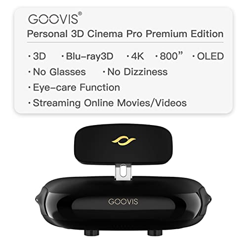 GOOVIS Pro AMOLED Display, Blu-Ray 2D / 3D Glasses HMD Support 4K Blue-ray 3D Movies,Netflix Prime Video Hulu Apple TV+ YouTube Video Movies Compatible with PS5 and Gaming Consoles HDMI connectable