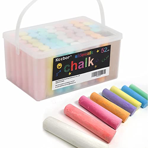 Keebor Sidewalk Chalk, 52 Pcs 8 Colors Jumbo Chalks Bulk, Non-Toxic Chalk for Kids Adults, Painting on Chalkboard, Blackboard, Playground, Outdoor Sidewalk