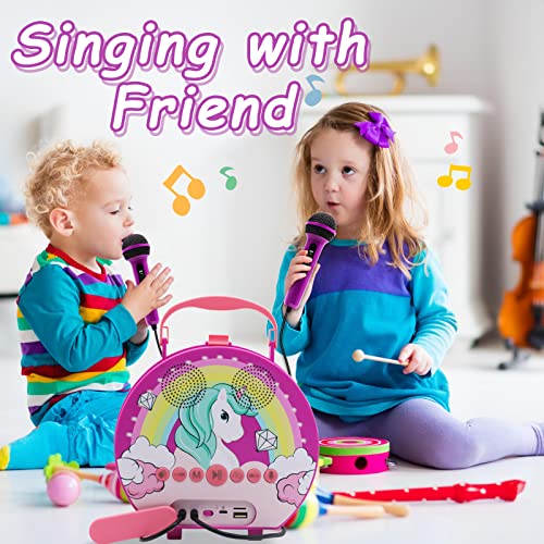 Kids Karaoke Machine for Girls Boys with 2 Microphones Toddler Singing Karaoke Toys Children Karaoke Singing Machine Recording Voice Changing Speaker for Party Birthday Festival Gift