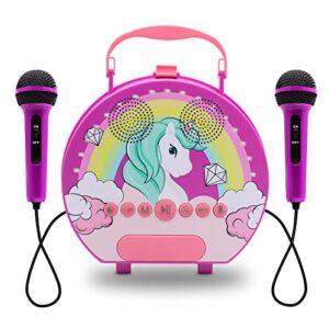 kids karaoke machine for girls boys with 2 microphones toddler singing bluetooth toys children karaoke singing machine recording voice changing speaker for party age 3-12